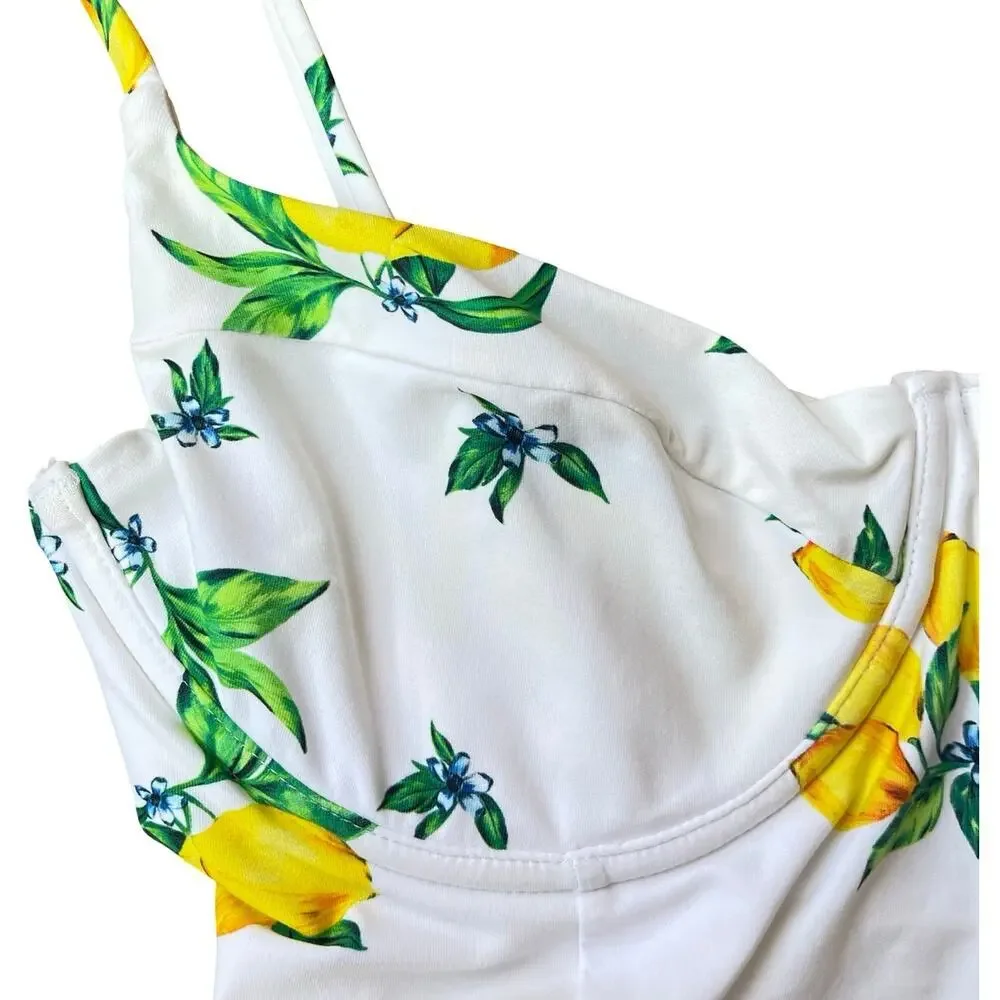 Onia x WeWoreWhat Danielle Lemon Print Belted One Piece Swimsuit – Size Medium - Picture 9 of 16